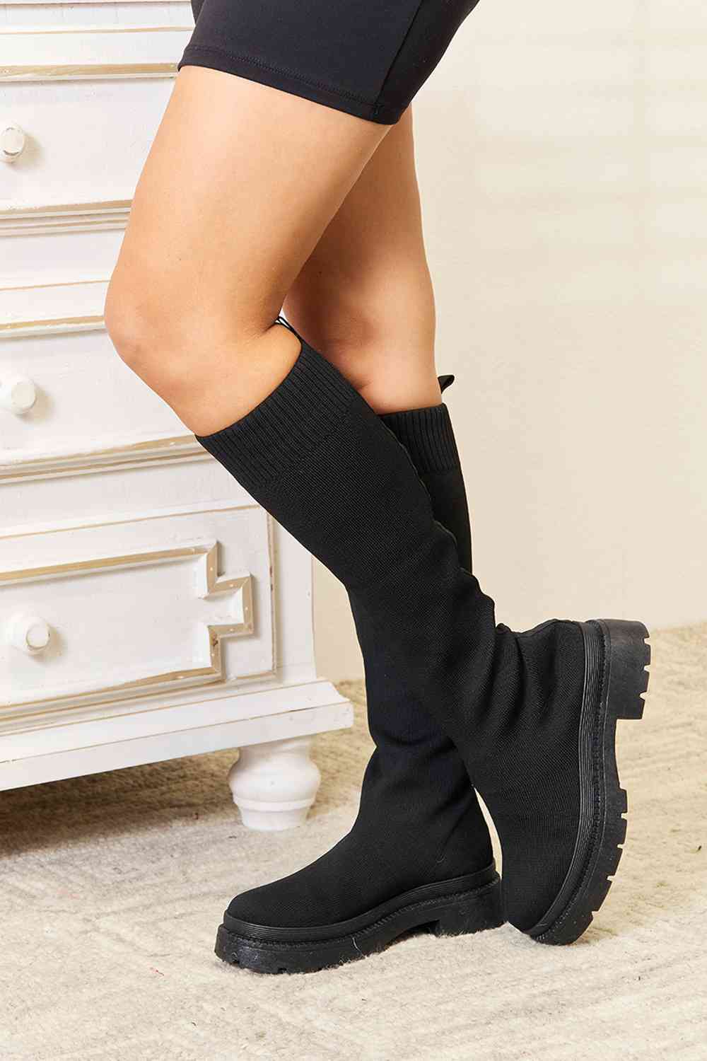 Comfort Footwear Knee High Platform Sock Boots - T - 1 COLOR -