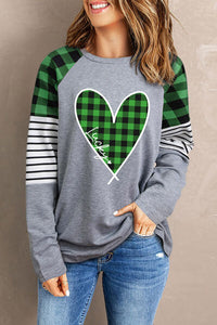 Thumbnail for Plaid Heart Raglan Sleeve Sweatshirt - T - 1 COLOR -