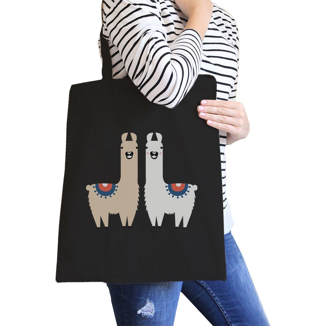 Llama Pattern Canvas Shoulder Bag Cute Foldable Tote Bag - 2 COLORS -