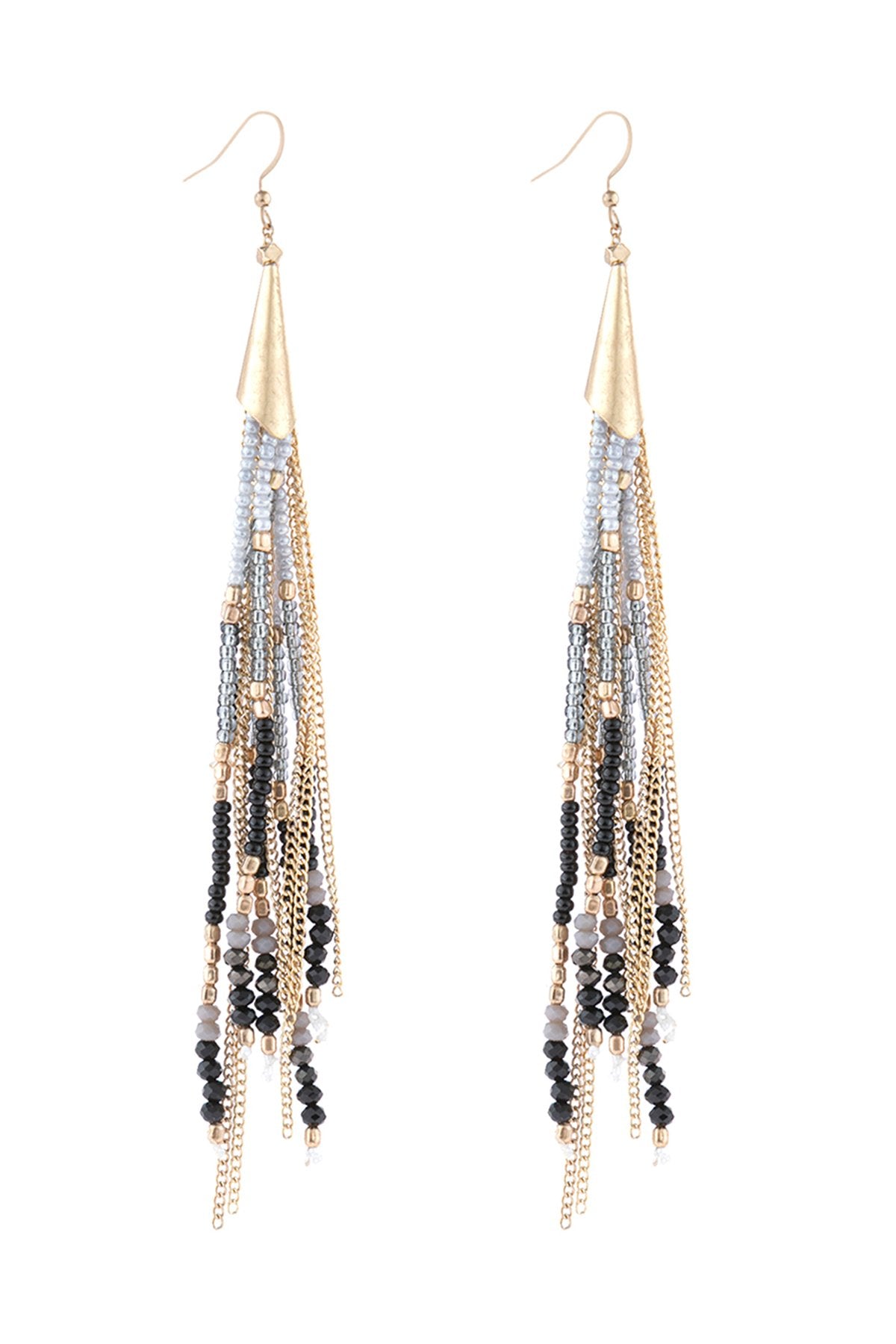 Riah Fashion - Mixed Beads Tassel Earrings - 4 COLORS -