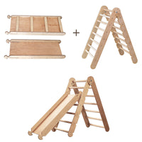 Thumbnail for 2in1 Montessori Climbing Set: Triangle Ladder + Slide Board/Ramp – Beige