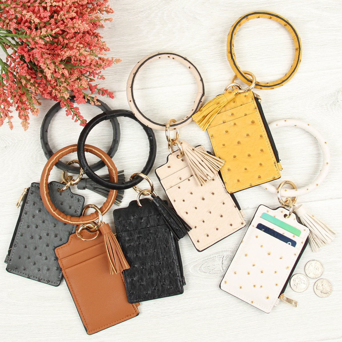 Riah Fashion - Ostrich Id Card Keychain - 5 COLORS -