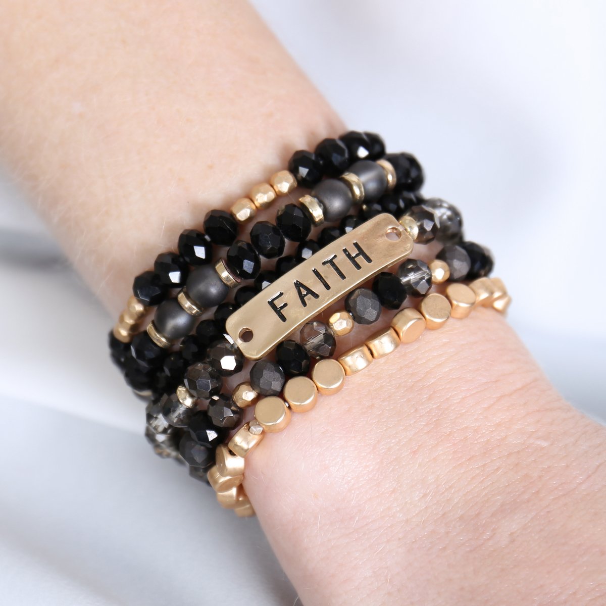 "Faith" Charm Mixed Beads Bracelet - 5 COLORS -