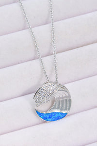 Thumbnail for Opal and Zircon Wave Pendant Necklace - T - 1 COLOR -