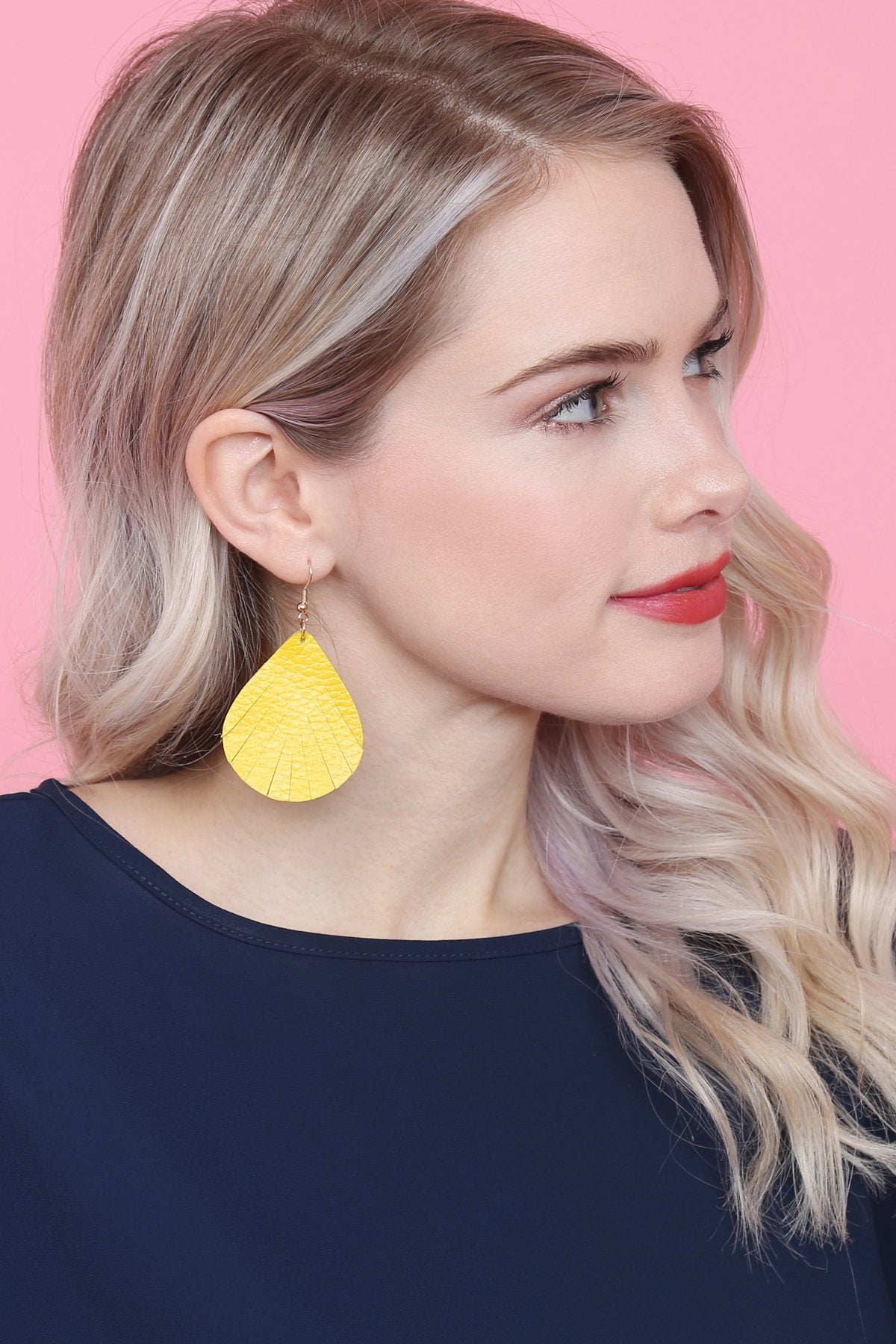 Fringed Pear Shaped Leather Earrings - 10 COLORS