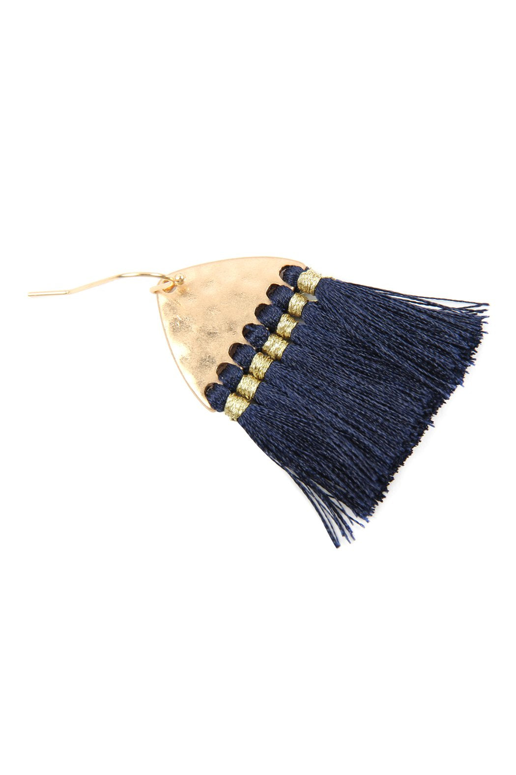 Thread Tassel Hammered Metal Hook Earrings - 11 COLORS -