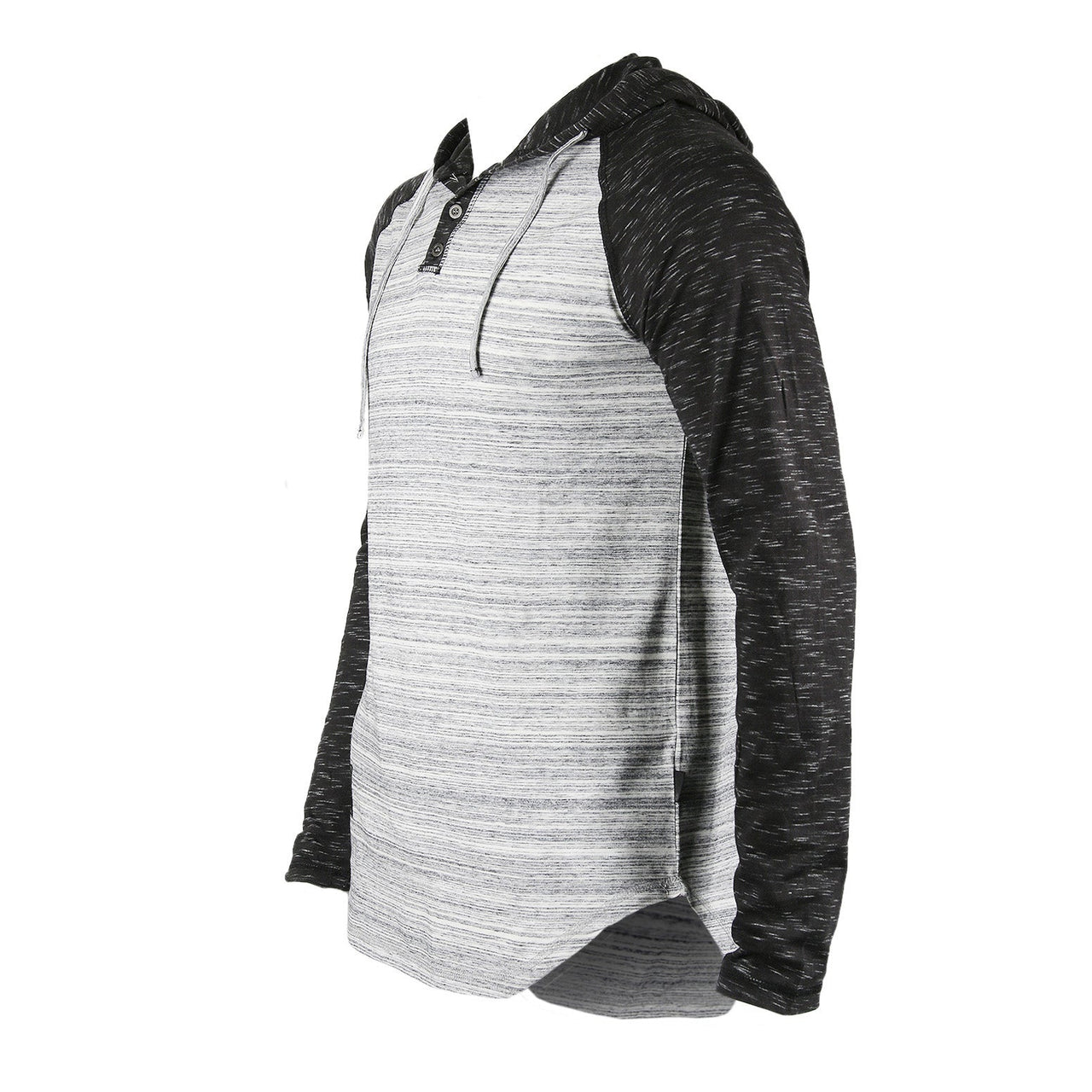 Long Sleeve Raglan Henley Round Bottom Hood T-Shirts - Space Grey - 1 COLOR -