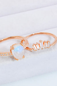 Thumbnail for Natural Moonstone and Zircon 18K Rose Gold-Plated Two-Piece Ring Set - T - SIZES 6 THRU 9 - 1 FINISH -