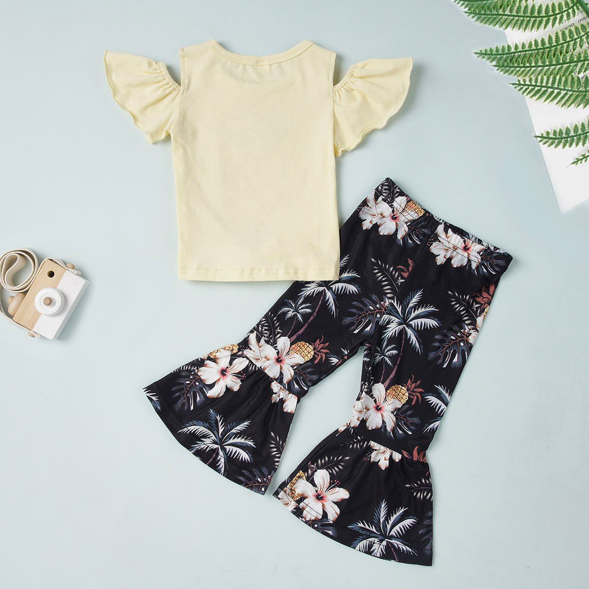 HELLO SUMMER Graphic Top and Floral Flare Pants Set - 2 PCS. - T - 2 COLOR COMBOS -