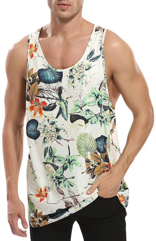 Men's Casual Summer Beach Print Sleeveless Tank Top - K - 2 PRINTS -