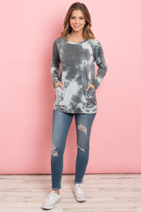 Thumbnail for Riah Fashion - Tie Dye Long Sleeve Top With Kangaroo Pocket - 4 COLORS -