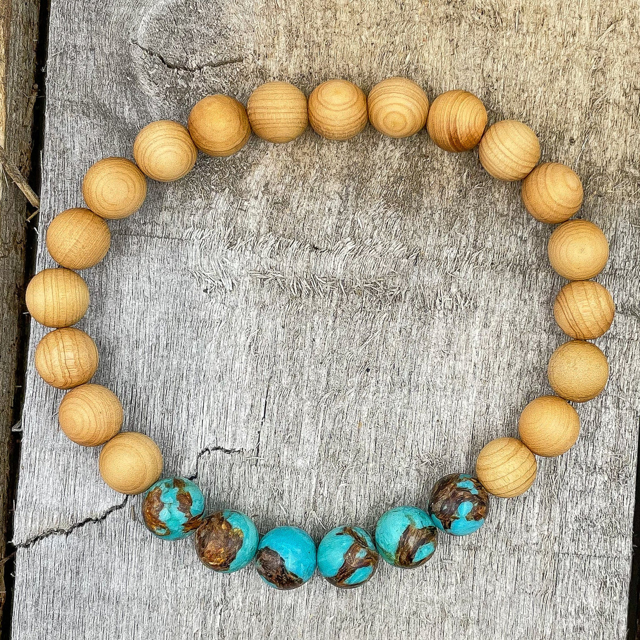 Grove - Bronzite Turquoise & Cedar Wood Mala Beaded Bracelet -