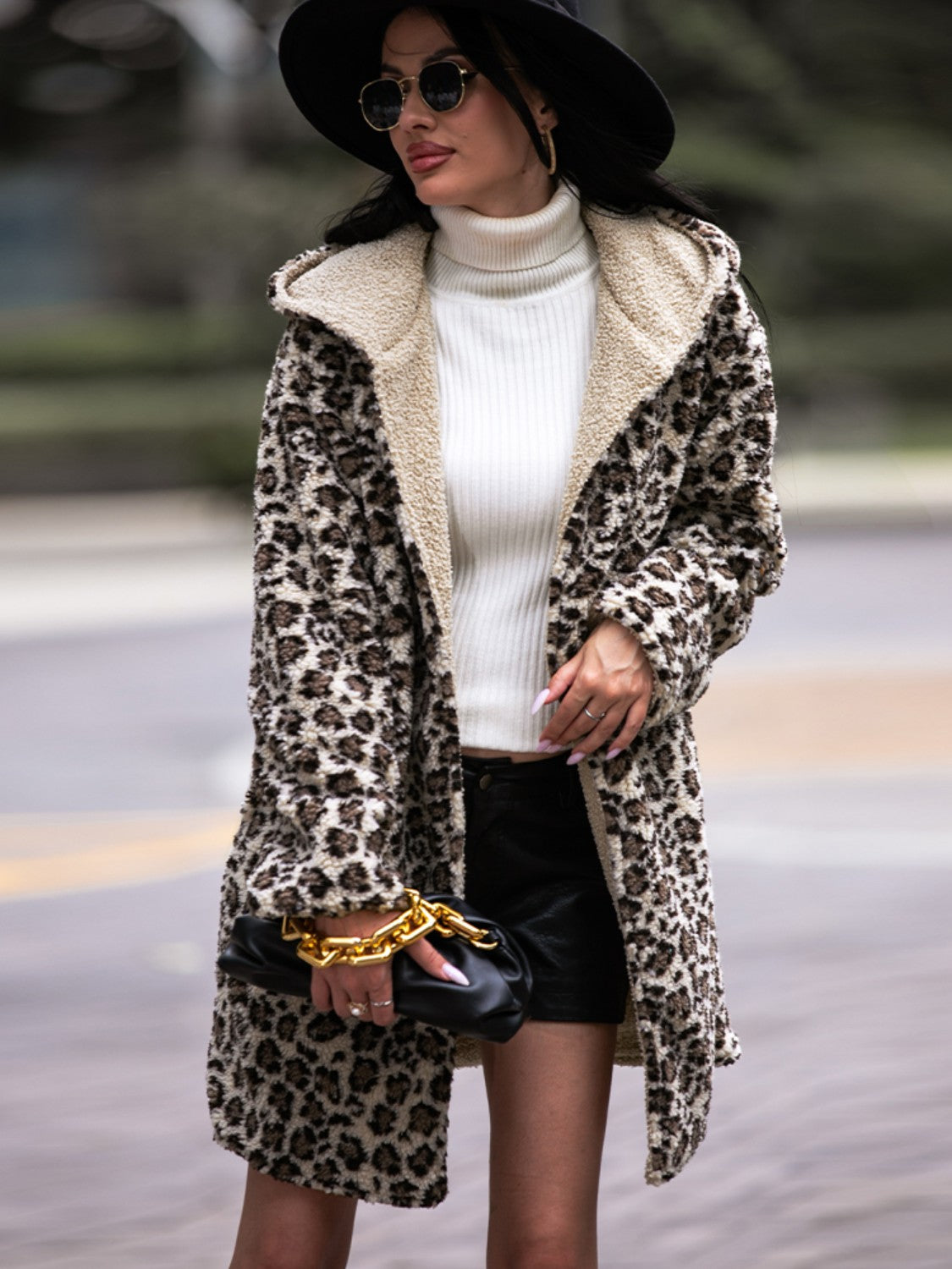 Leopard Hooded Coat with Pockets - T - 1 COLOR -