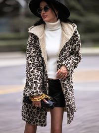 Thumbnail for Leopard Hooded Coat with Pockets - T - 1 COLOR -