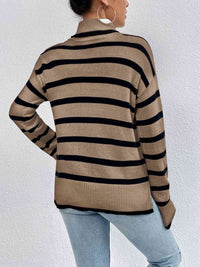 Thumbnail for Striped Turtleneck Drop Shoulder Sweater - T - 3 COLORS -