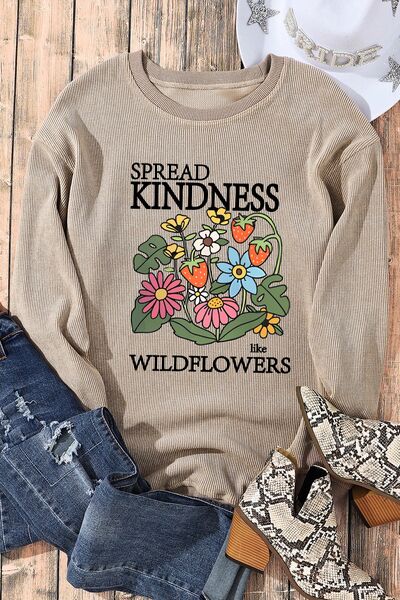 SPREAD KINDNESS LIKE WILDFLOWERS Round Neck Sweatshirt - T - 1 COLOR -