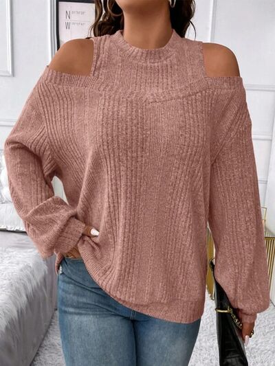 Round Neck Cold Shoulder Sweater - T - 4 COLORS -