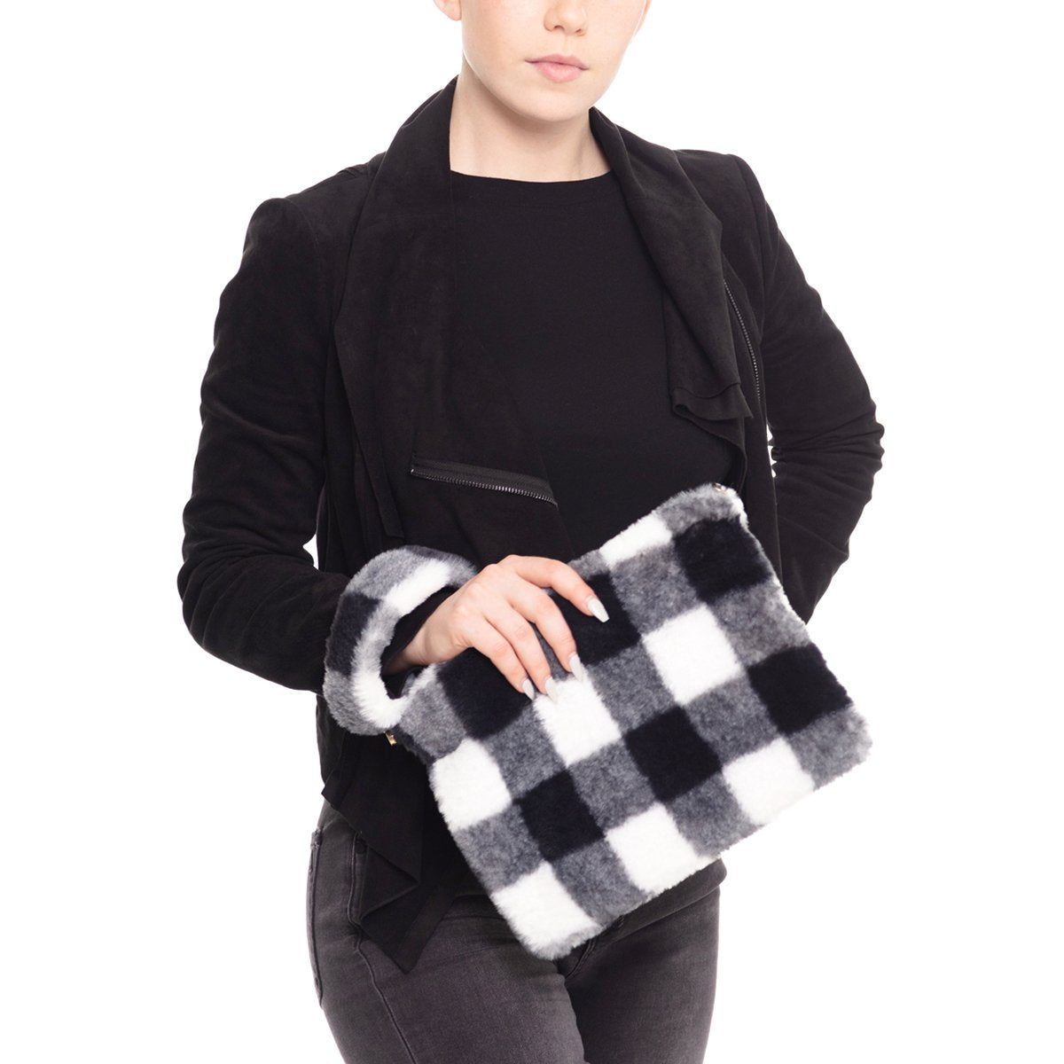 Riah Fashion - Black Buffalo Plaid Wristlet Clutch Crossbody Bag - 1 COLOR -