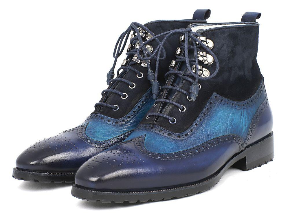 Paul Parkman - Wingtip Boots Blue Suede & Leather -