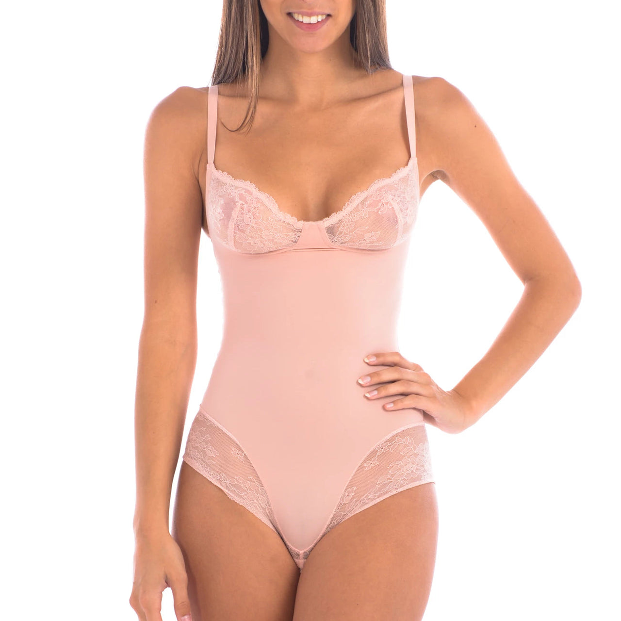 Bodysuit Shaper With Sexy Lace Detail Blush -