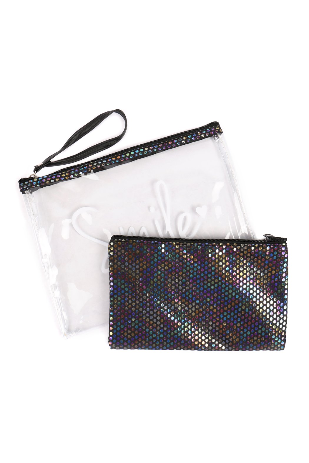 Riah Fashion - Clear Smile Cosmetic Bag With Sparkly Pouch - 5 CLEAR COLORS -