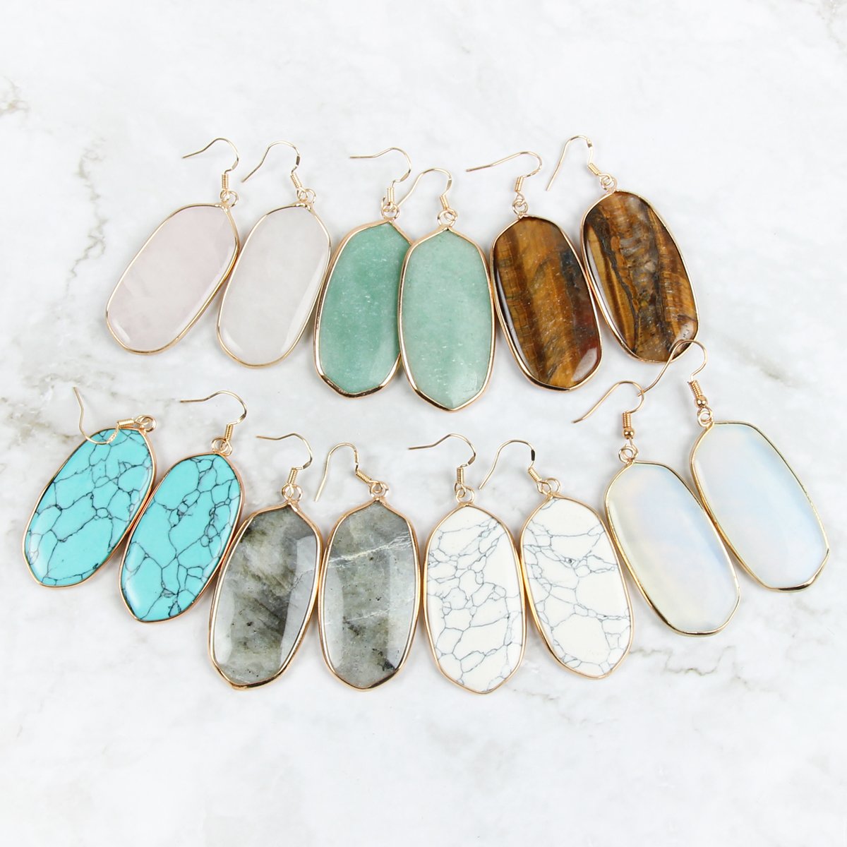 USA - Natural Oval Stone Earrings - 9 COLORS -