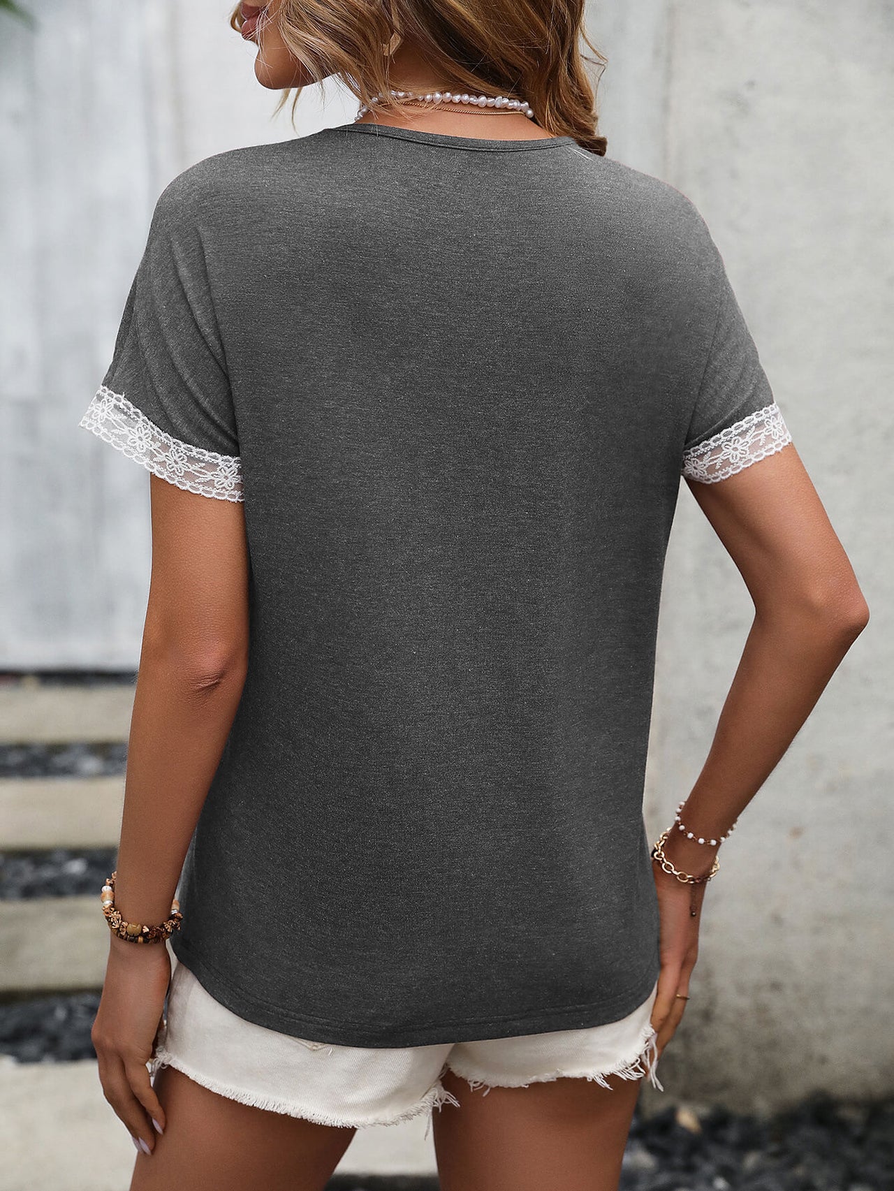 Contrast Round Neck Short Sleeve Tee - T - 3 COLORS -