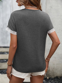 Thumbnail for Contrast Round Neck Short Sleeve Tee - T - 3 COLORS -