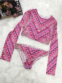 Thumbnail for Printed Long Sleeve Top and Brief Swim Set - T - 2 COLORS -