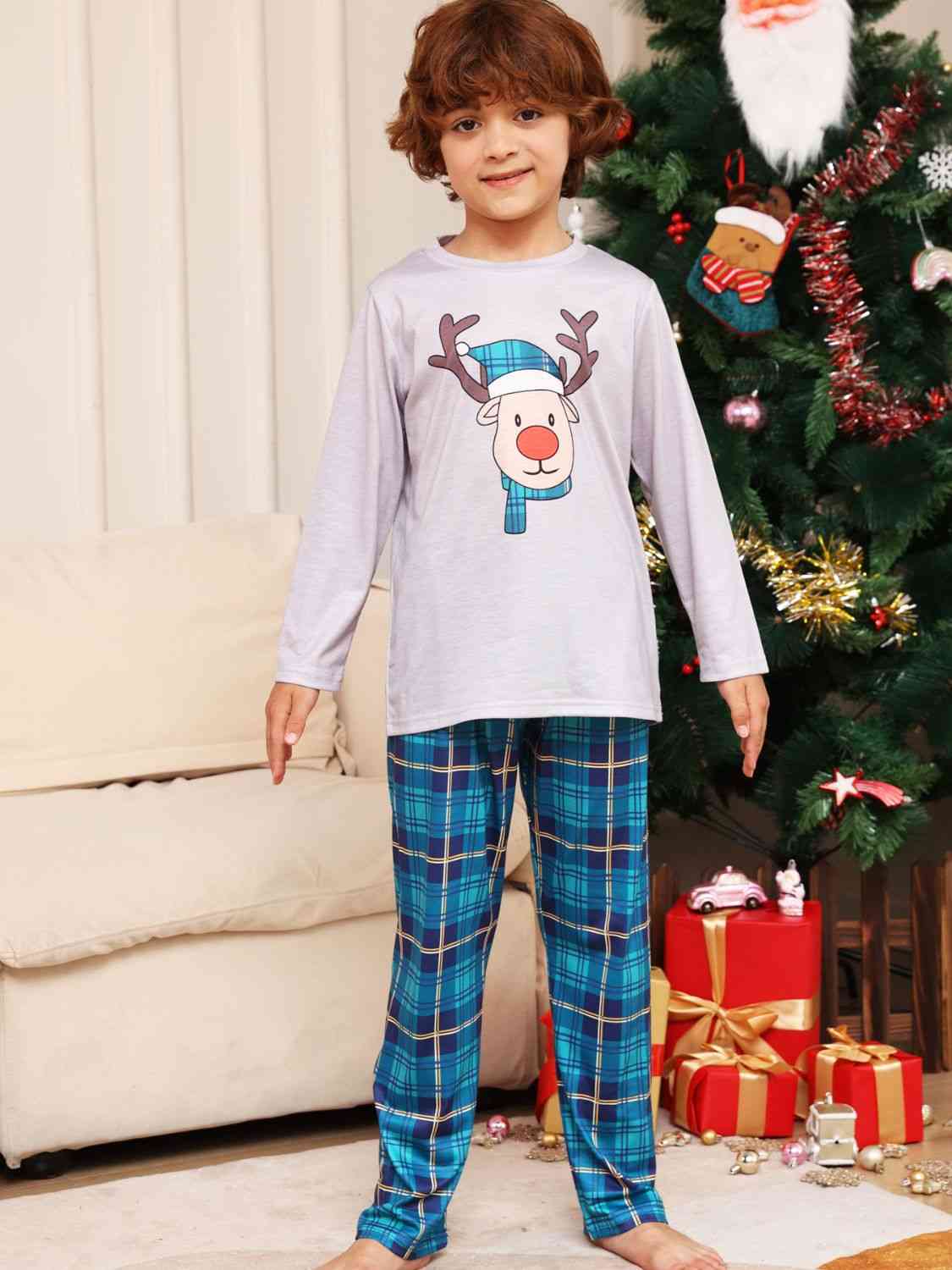 KIDS  Rudolph Graphic Long Sleeve Top and Plaid Pants Set - T -