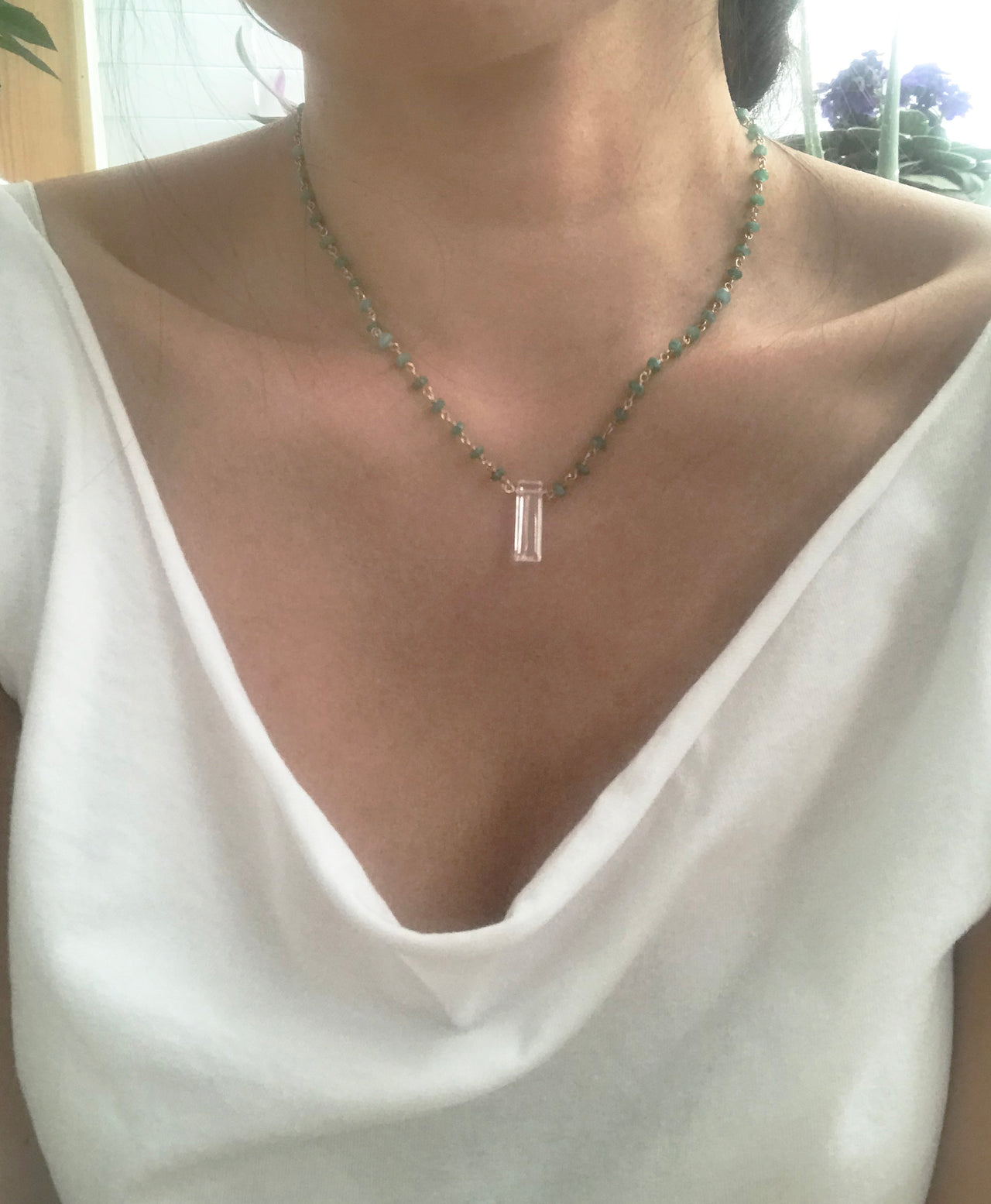 Gena Myint - Amazonite With White Topaz Necklace -