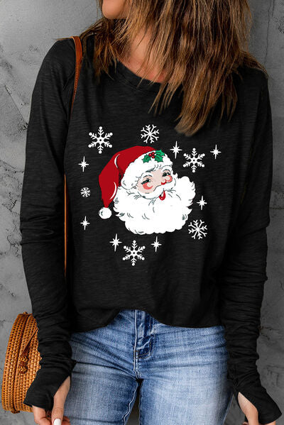 Santa Graphic Round Neck Long Sleeve T-Shirt