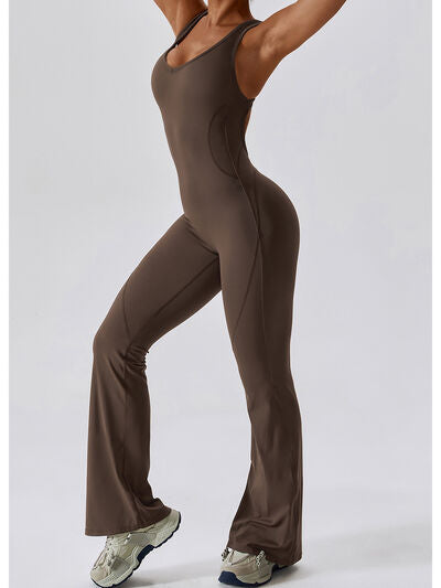 Cutout Wide Strap Bootcut Active Jumpsuit - T - 5 COLORS -