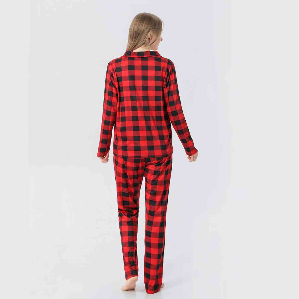 WOMEN Plaid Collared Neck Shirt and Pants Set - T -