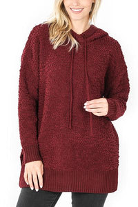 Thumbnail for Riah Fashion - Popcorn Rib Detail Hooded Pullover - 16 COLORS -