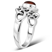 Thumbnail for Creidne - Baltic Amber Cabochon Celtic Knot Silver Ring - 8 SIZES -