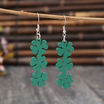 Lucky Clover Wooden Dangle Earrings - T - 1 COLOR -