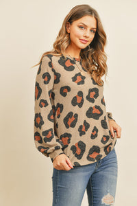 Thumbnail for Riah Fashion - Puff Sleeved Leopard Print Top - 4 COLORS -