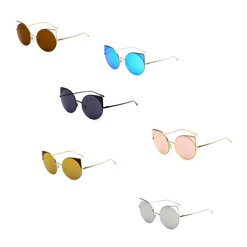 Dublin | CA03 - Women Mirrored Lens Round Cat Eye Sunglasses - 6 COLORS -