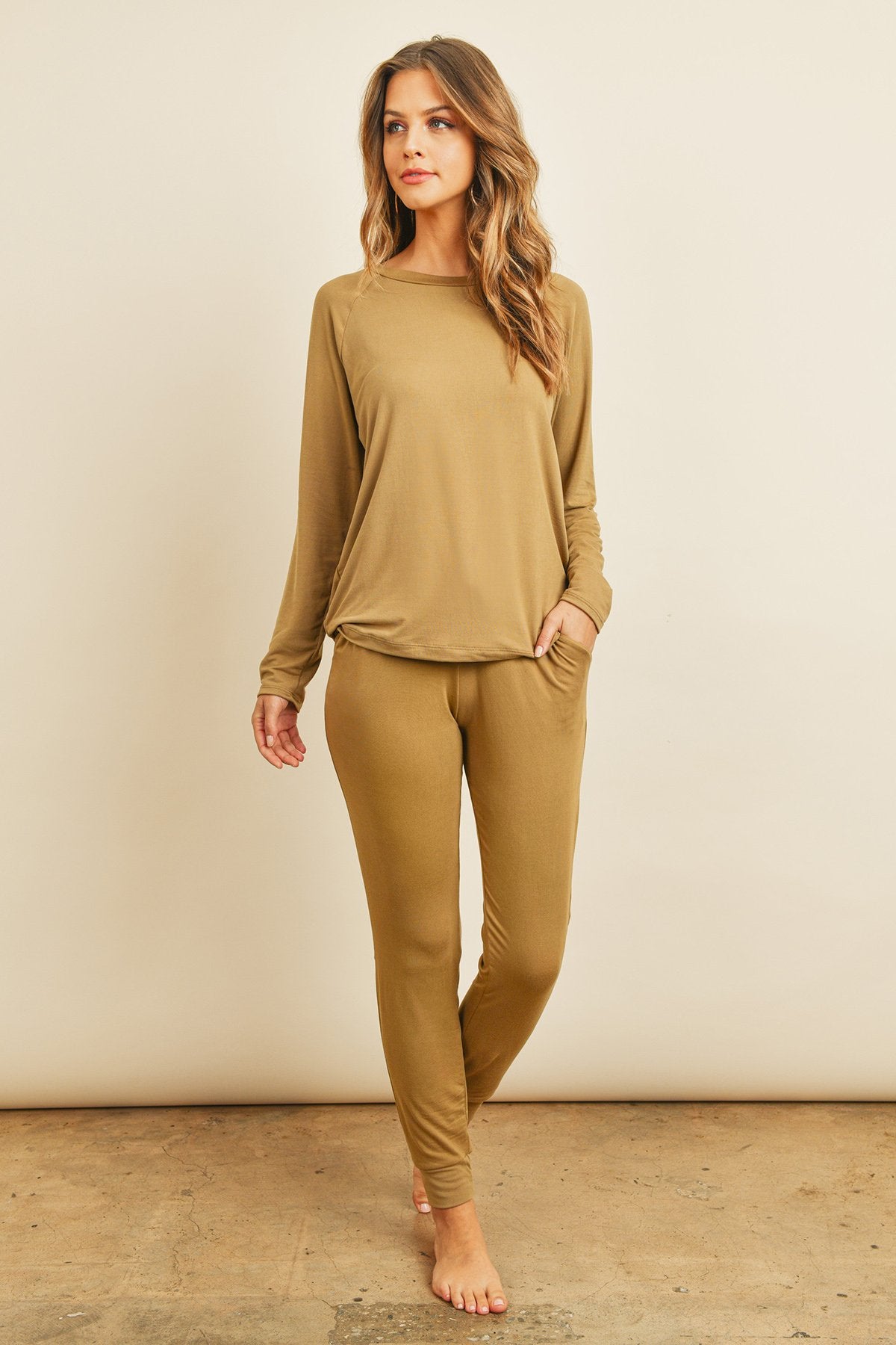 Riah Fashion - Solid Brushed Top and Jogger Set With Self Tie - 6 COLORS -