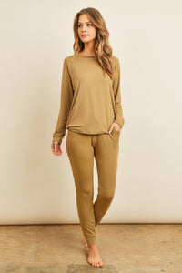 Thumbnail for Riah Fashion - Solid Brushed Top and Jogger Set With Self Tie - 6 COLORS -