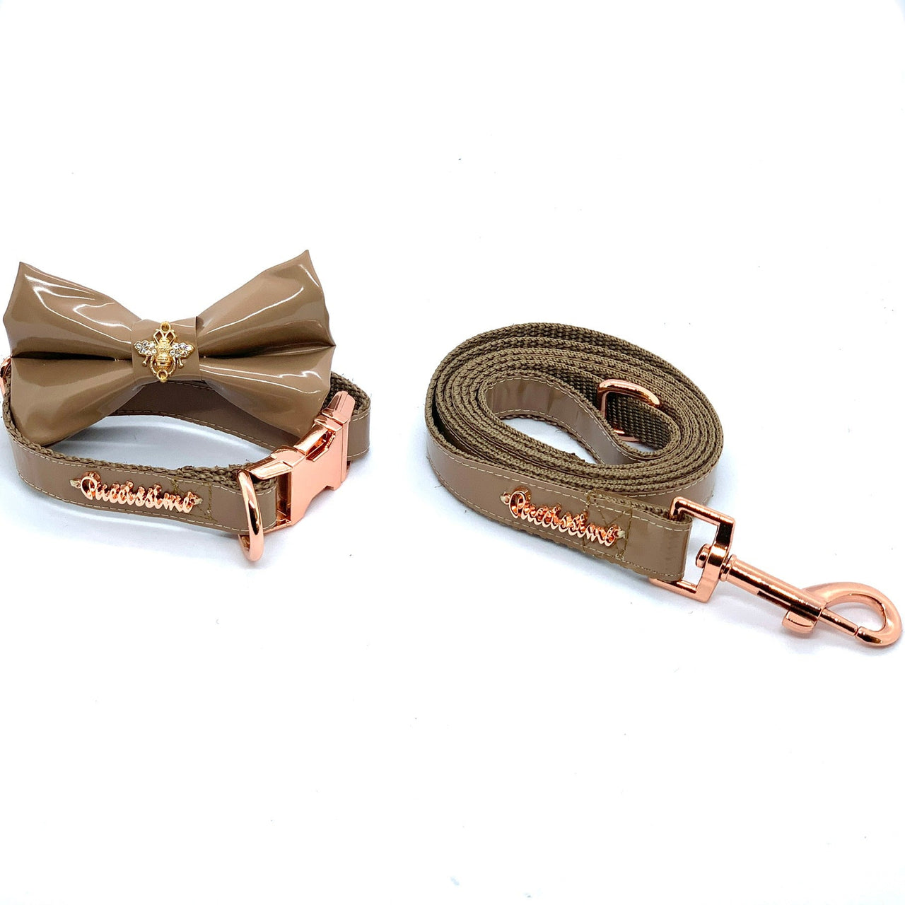 Puccissime - Champagne Collar, Leash & Bow Tie Set - 3 PCS. - 3 SIZES -