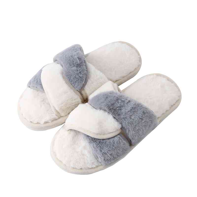 Faux Fur Twisted Strap Slippers - T - 5 COLORS -