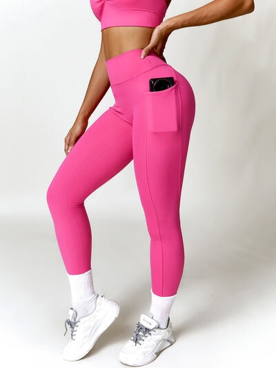 Ruched Pocketed High Waist Active Leggings - T - 4 COLORS -