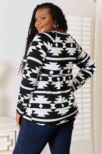 Thumbnail for Heimish Full Size Geometric Notched Neck Long Sleeve Top - SIZES S THRU 3XL - T - 1 COLOR -