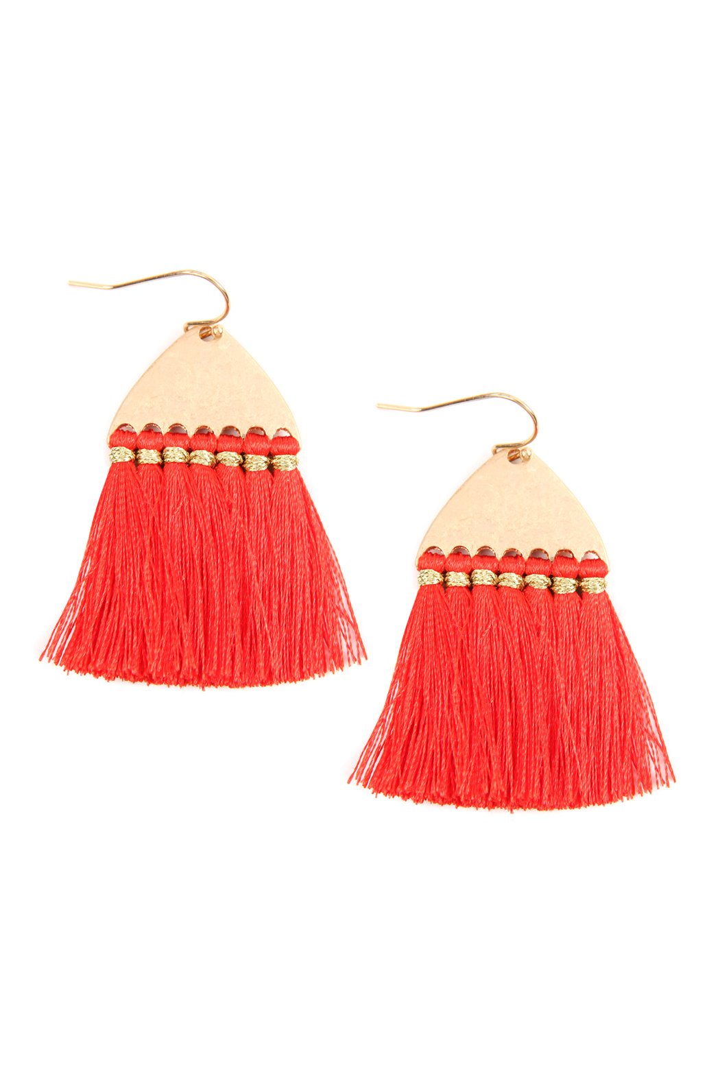 Thread Tassel Hammered Metal Hook Earrings - 11 COLORS -