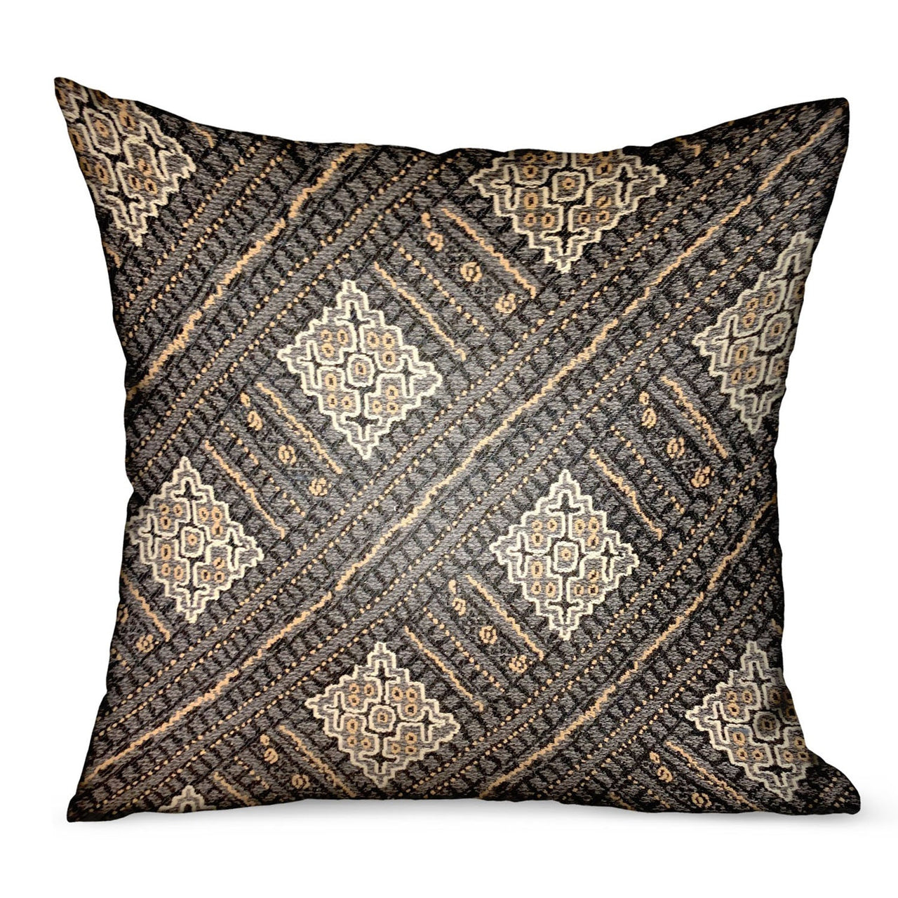 Pewter Lattice Charcoal Geometric Luxury Outdoor/Indoor Throw Pillow - 6 SIZES -