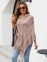 Thumbnail for Fringe Hem Hooded Poncho - T - 5 COLORS -