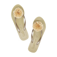 Thumbnail for SAND BY SAYA N.Y. - Raffia Pom Poms - Mid Wedge Flip Flops Sandals - 2 COLORS -