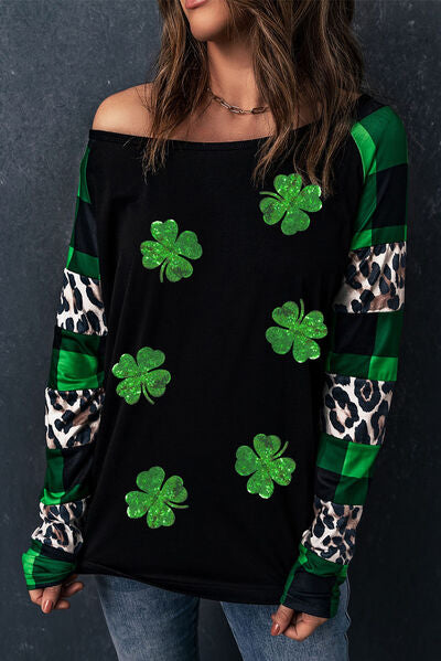 Lucky Clover Plaid Long Sleeve T-Shirt - T - 1 COLOR -